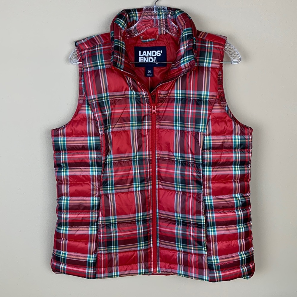 NWT Lands’ End Red Plaid Puffer Vest - Women’s Size M 10-12